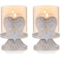 thumbnail image 1 of CHAO Juego de 2 candelabros en candelabros de metal blanco (corazón), candelabros desgastados por huracanes, piezas preferidas para decoración de mesa navideña, chimenea, blanco, 1 of 5