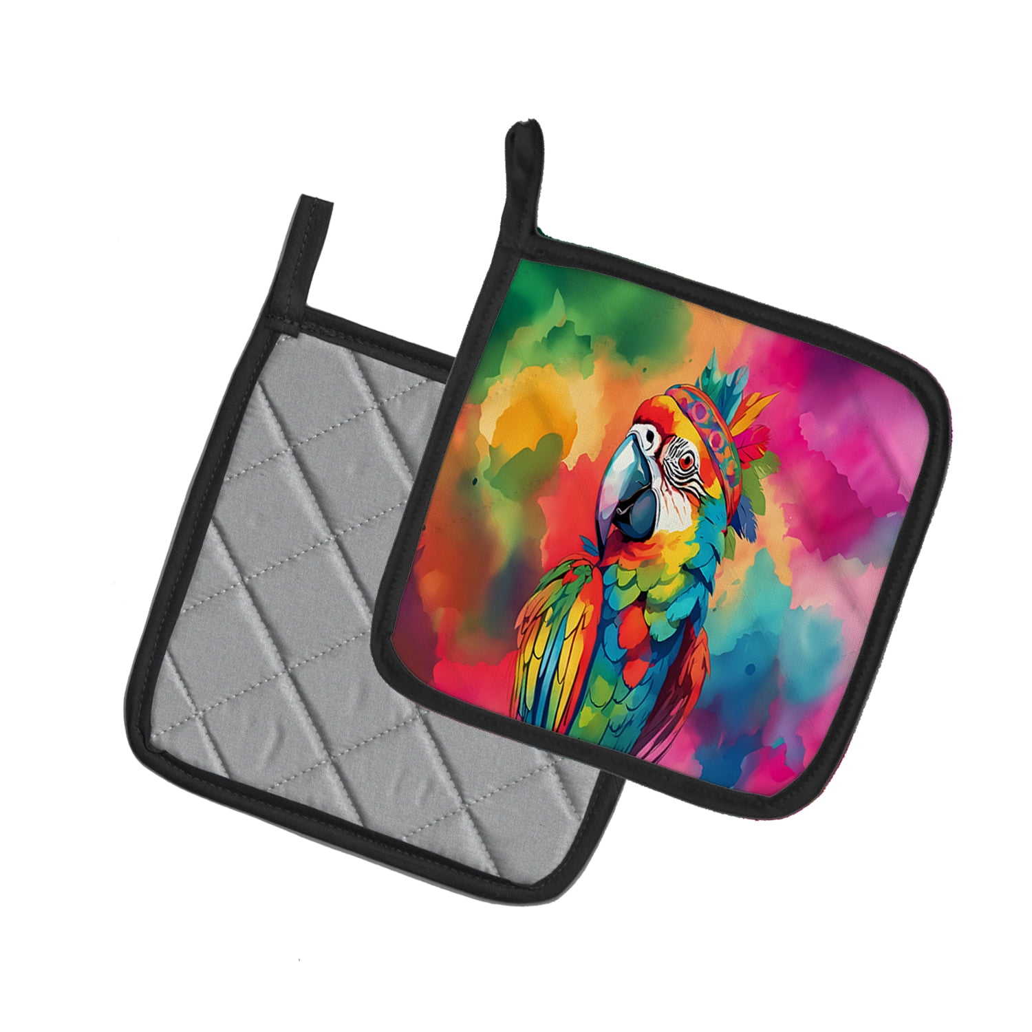 Hippie Animal Parrot Pair of Pot Holders 7.5 in x 7.5 in