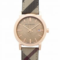 Burberry The City Rose Gold Engraved Check Ladie's Leather Watch 38 mm BU9040