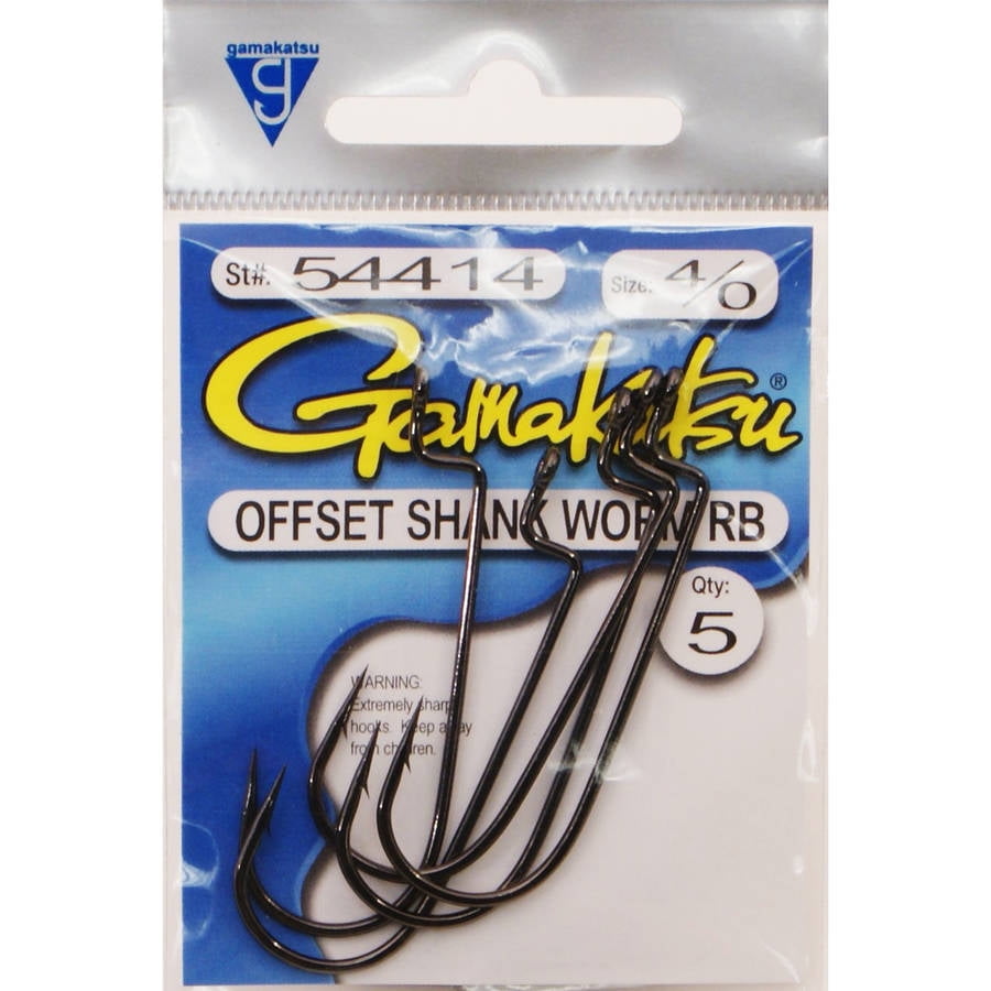 Gamakatsu Offset Shank Worm RB Hooks Size 1/0 Package with 6 Hooks