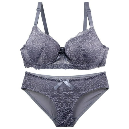 Flash Deal! Lace Bras For Women + Lace Thongs For Women 2 Piece Underwear Set For Women Bras And Regular Fit Comfort Padded Bra And Panty Wireless Bralette Womens Underwear And Bras Clearance Grey