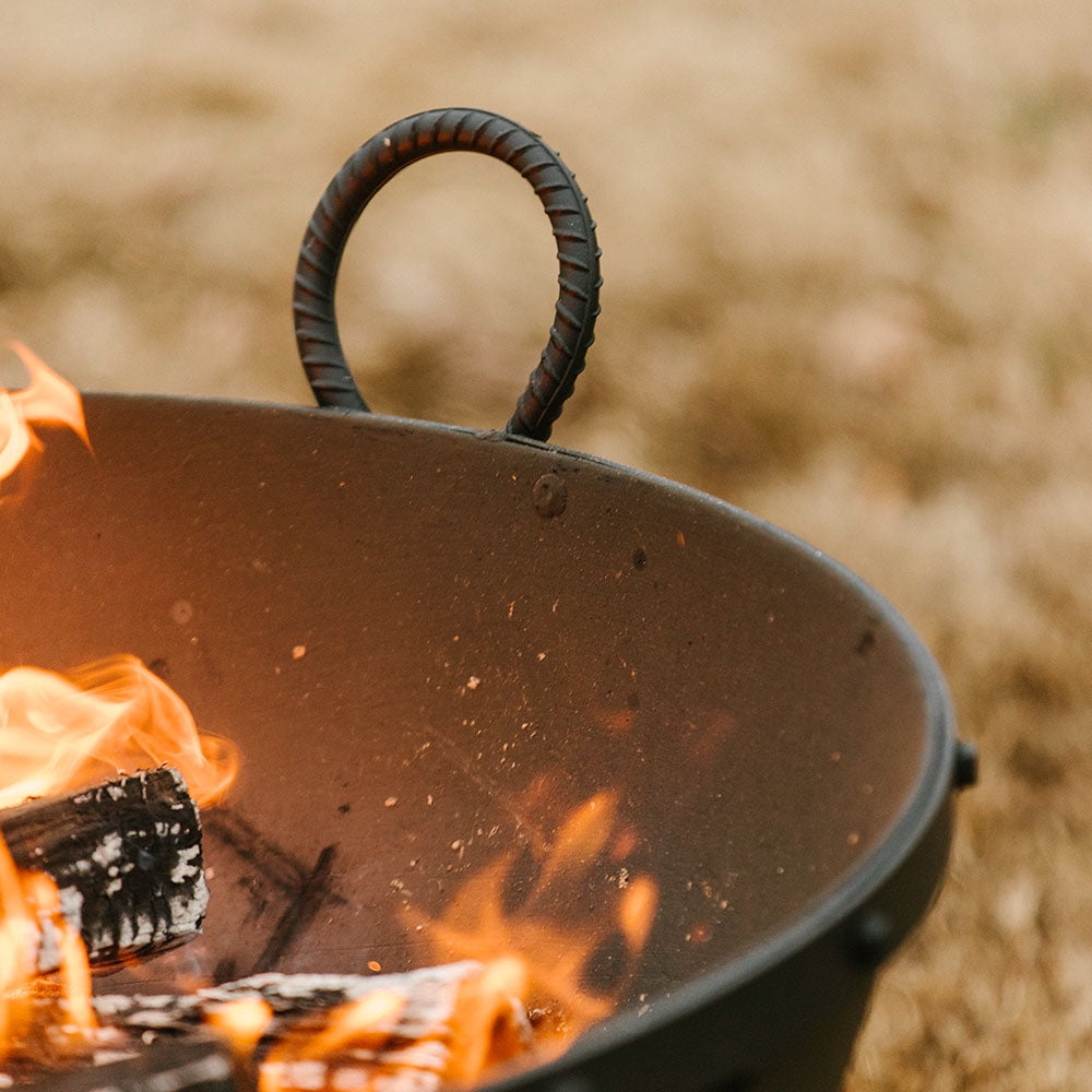 Ash & Ember 32" Hemisphere Fire Pit with Screen and Poker, Cast Iron High-Temperature Black Paint Fire Bowl, Wood Burning Backyard Fireplace, Portable Outdoor Firepit