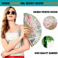 thumbnail image 7 of 1pc Hand Fan Flamingo Foldable 23cm 9inch White Background Bamboo Rib and Slender Cotton Pouch, 7 of 7