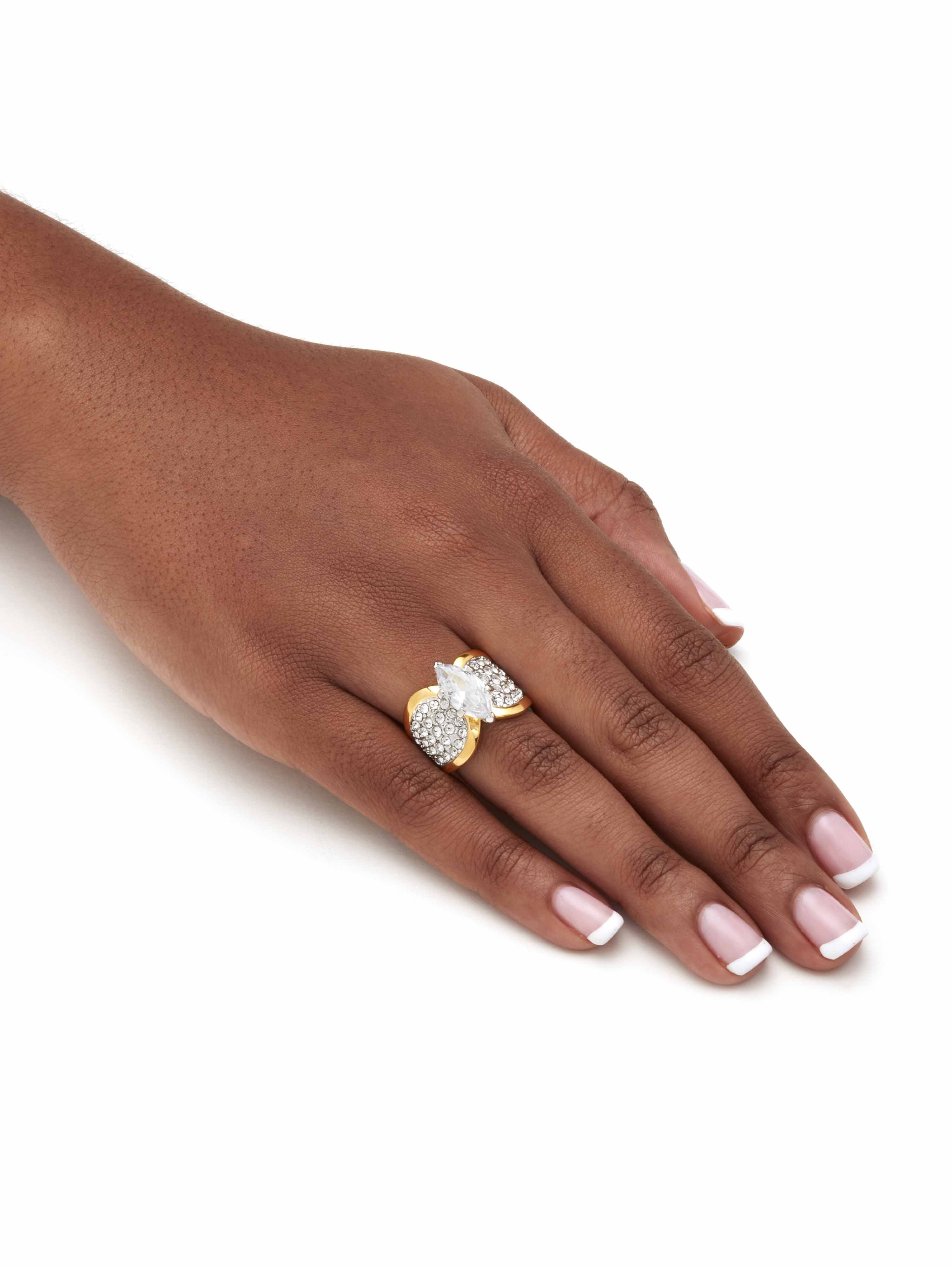 PalmBeach Jewelry Marquise-Cut Cubic Zirconia and Pave Crystal Cocktail Ring 2.48 TCW In Yellow Gold-Plated or Platinum-Plated