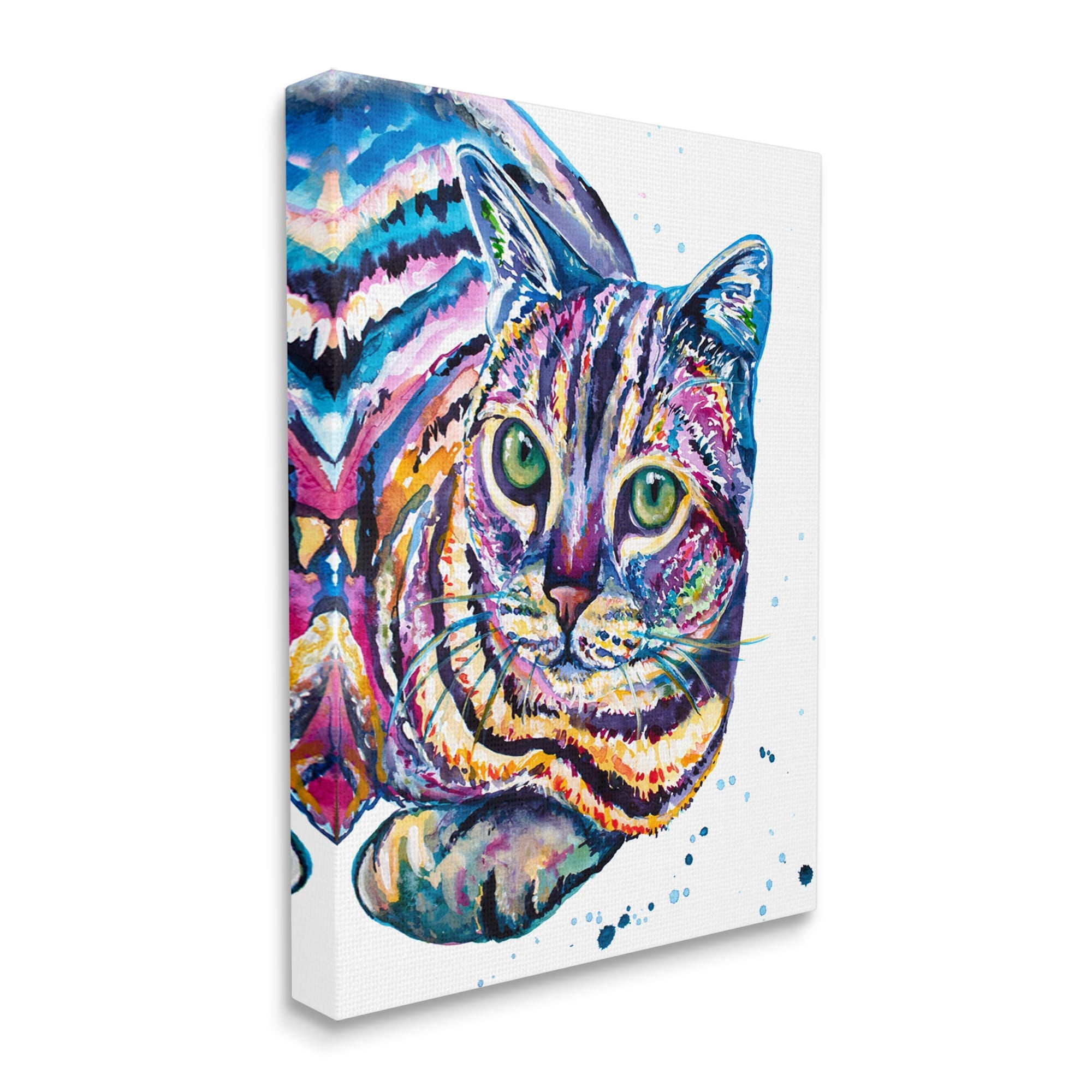 Stupell Fun Striped Rainbow Cat Portrait Animals & Insects Painting Gallery Wrapped Canvas Print Wall Art
