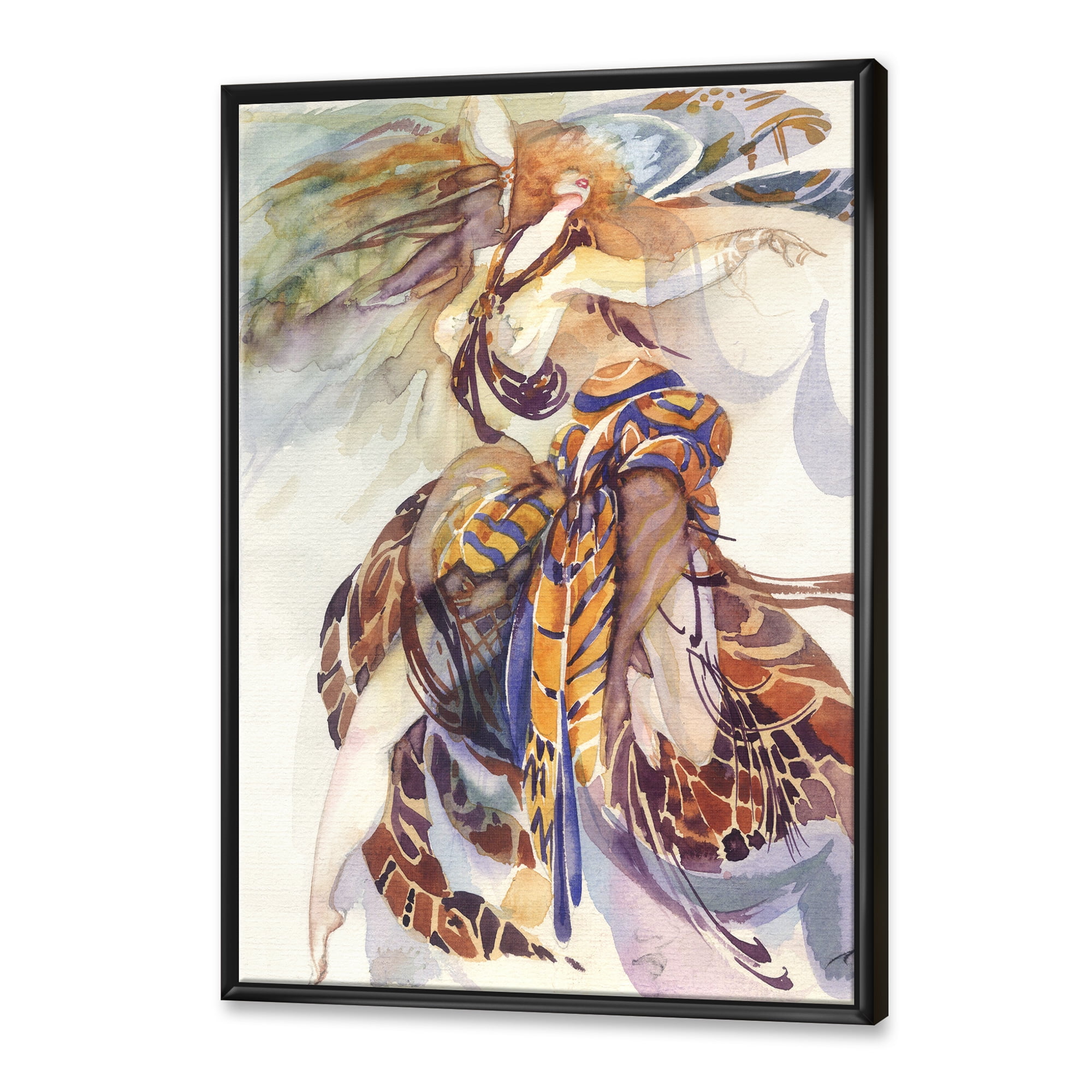 Designart 'Allegory of Paradise Bird Woman Portrait' Traditional Framed Canvas Wall Art Print