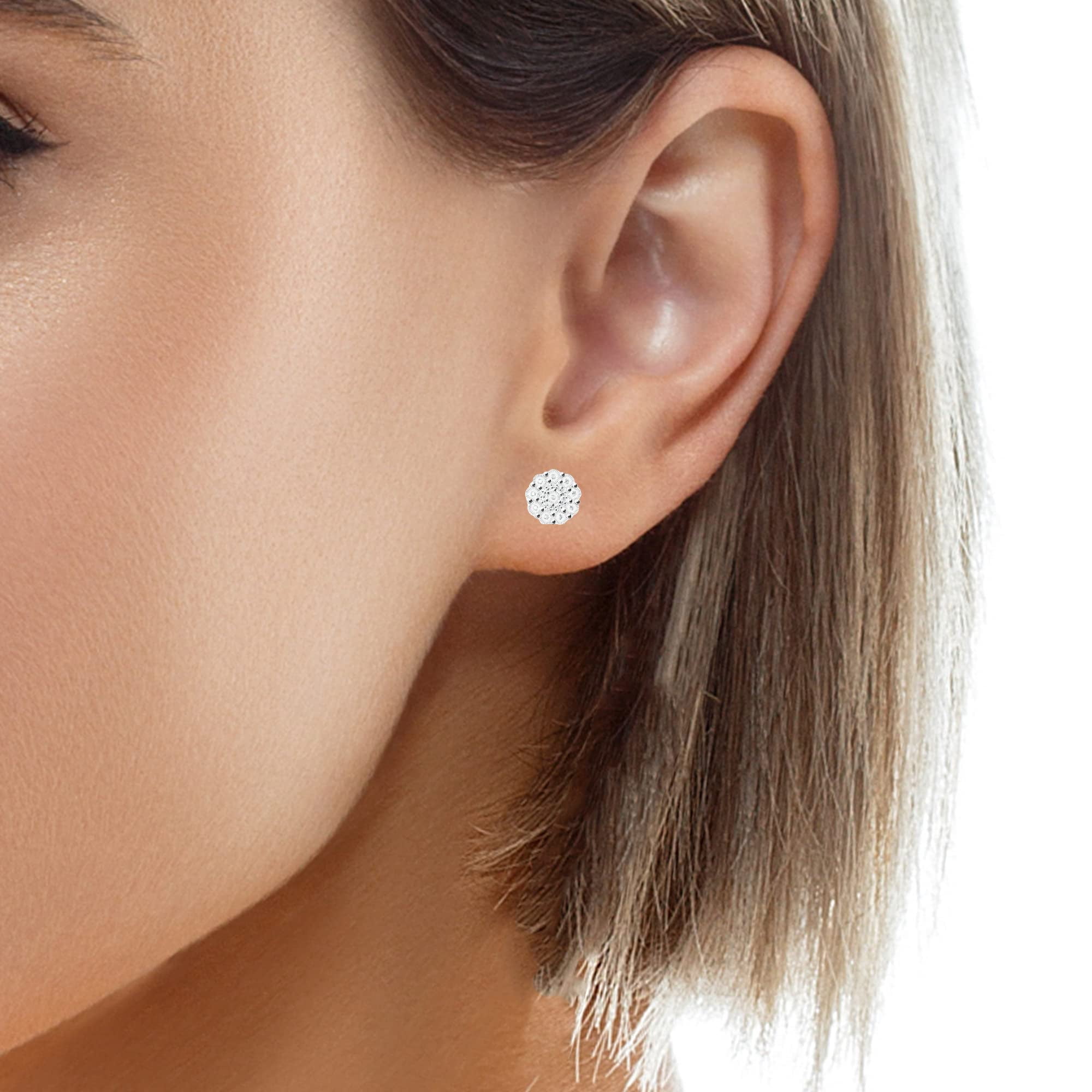 King of Bling's 10K Real Yellow Gold with 0.20CT Real Diamond Men's/Women's stud Floral Earrings