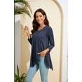 thumbnail image 4 of ENMAIN Womens Tunic Tops V Neck 3/4 Sleeve Blouse Casual Navy Blue Shirt Irregular Hem Flowy Tunic XL, 4 of 8