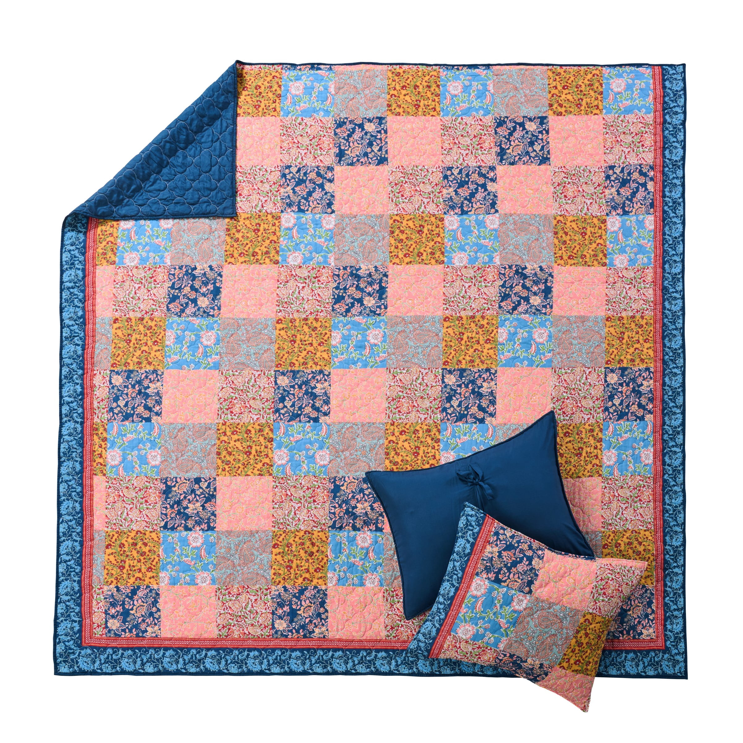 Greenland Home Fashions Tangier Cotton-Rich Lightweight Patchwork Print Quilt Set, 2-Piece Twin/XL, Teen/Adult