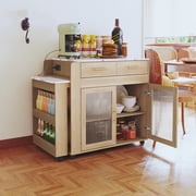 CBJCBJ Kitchen Island with Storage | Expandable Retractable on Wheels 71.65 L | Space-Saving of Island Cart, Beige