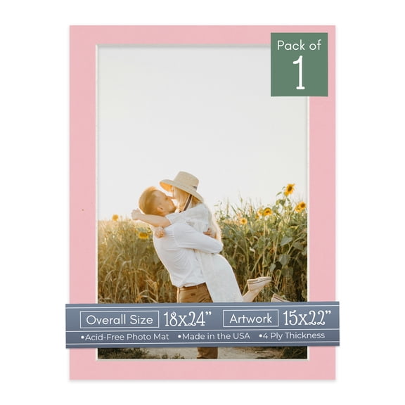 Soft Pink Picture Frame Mat for 18x24 Frames - Fits 15x22 Photos - 1 Mat