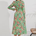 thumbnail image 5 of Olyvenn Womens Tunic Boho Beach Long Dress Fashion Retro Elegant Floral House Dress Round Neck Bandage High Waist Pleated Swing Flowy Smocked Ruffled Flared Long Sleeve Prom Dress Green 8, 5 of 8
