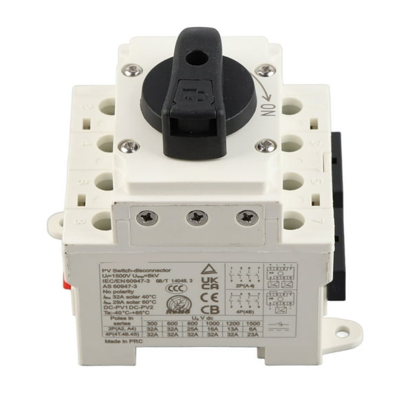 4P 32A DC Solar Isolator Switch with Flexible PC Flame-Retardant Housing - 1000V PV Circuit Disconnecter, Silver Contacts, 35mm DIN Rail/Screw Mount, 50,000 Electrical Life, IP20 for Solar Panels,
