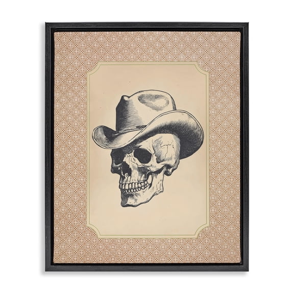 Vintage Cowboy Skull Black Framed Floater Canvas Wall Art, design by Arlington Prints