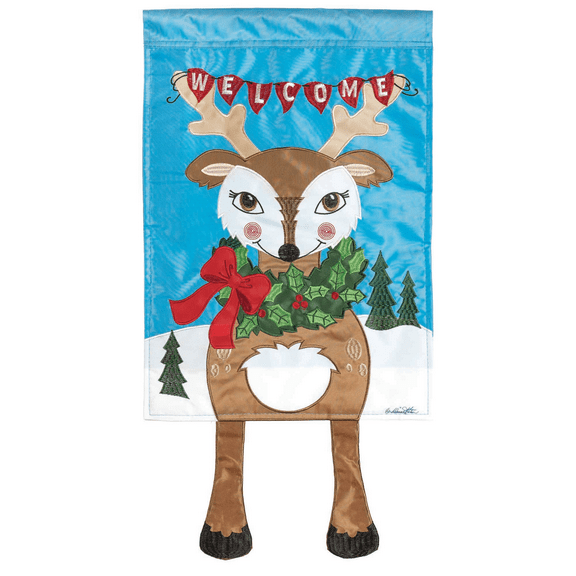 Magnolia Gardens M011500 13 x 18 in. Welcome Reindeer Double Applique Garden Flag