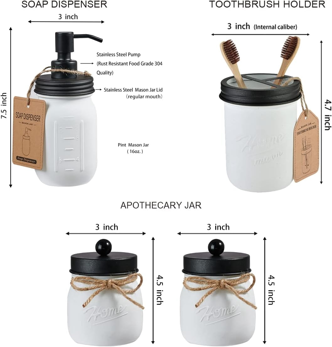 6Pcs Mason Jars Bathroom Accessories Set Complete - Toothbrush Holder, Lotion Soap Dispenser, 2 Mason Jars, Soap Dish, Toilet Paper Basket, Rustic Farmhouse Decor (Brown, 6Pcs Bathroom Set)