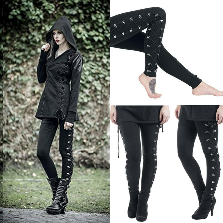 Pgeraug Pants for Women Side Pans Up Leggings Skinny Gothic Lace Pants  Leggings Black S 