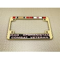 thumbnail image 4 of Motorcycle Domed Custom-Made Personalized Metal License Plate Frame with Iraq Afghanistan Combat Veteran & Ribbons Design - Gold, 4 of 7