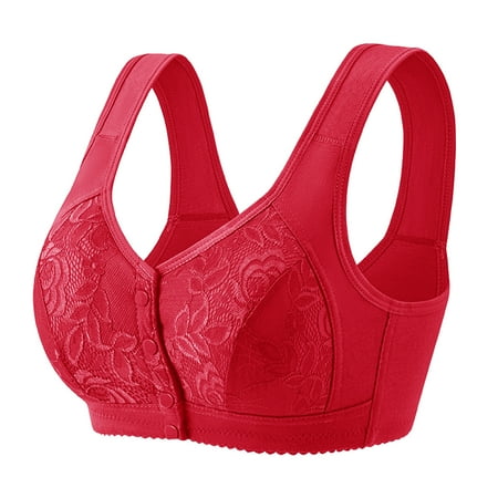 Ukumplol Womens Wireless Bras for Women No Underwire Lace Underwear for Women Breathability Underwear Brater Buckle Female Bralette Wireless Bra Comfortable Bras for Women Red 44