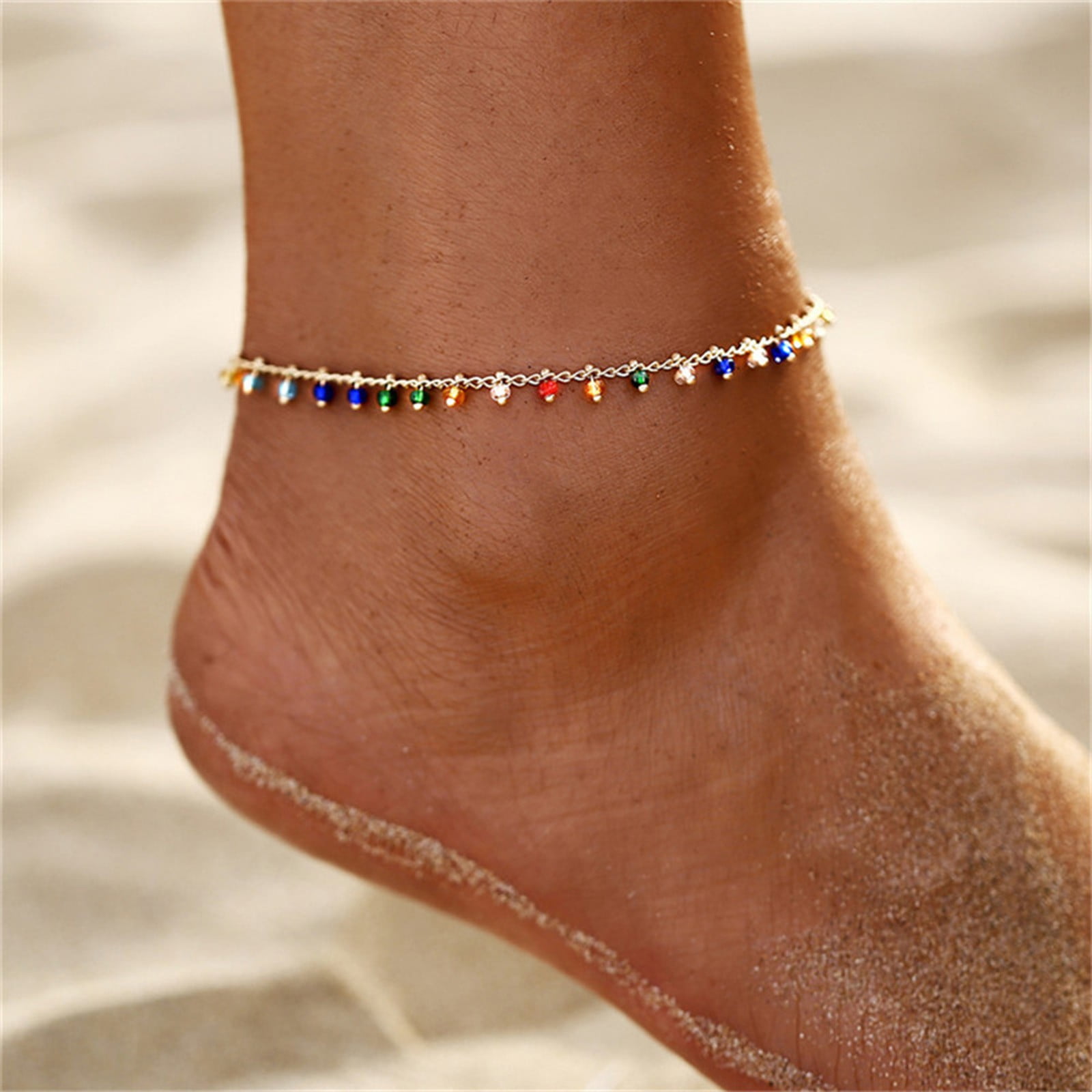 Women Lady Gothic Ankle Foot Chain Black Woven Rhinestone Pendant Anklet Jewelry 