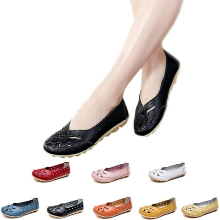 New Casual Women Shoes  Comfy Slip-On Cutout Leather Loafers Flats Sandals  Soft Sole Low Top Casual Walking Shoes. (US 7.5  Black)