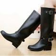 thumbnail image 4 of Mepaouo Women's Knee High Boots Low Block Heel Riding Boots Biker Motorcycle Buckle Boots(Black,6.5), 4 of 9