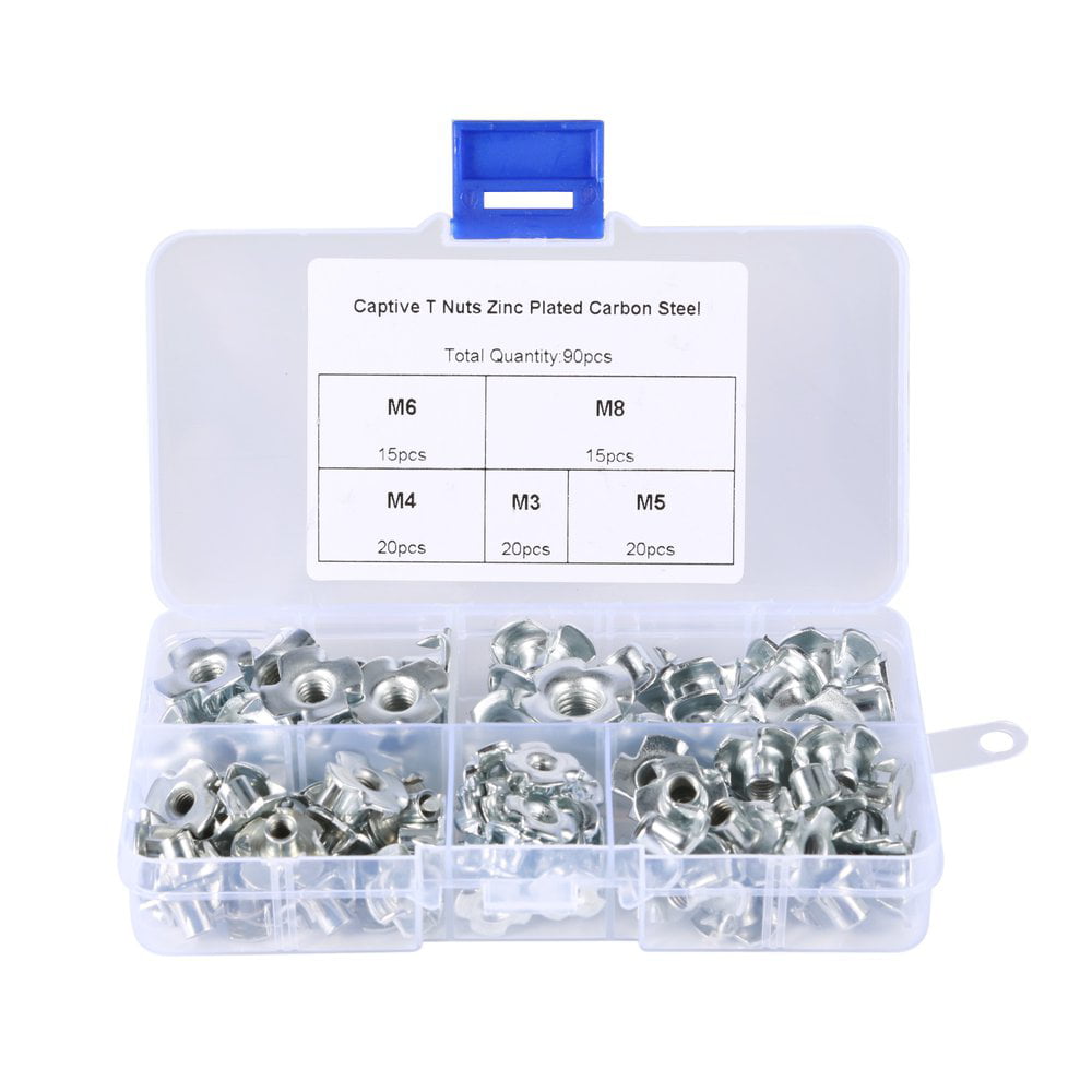 90Pcs Four-Pronged Tee Nuts Assorted Set Plated Carbon Steel M3 M4 M5 M6 M8 BU 