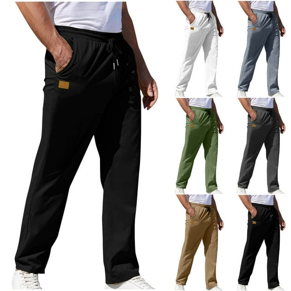 Up to 65% off!Fashion Plus Size Casual Pants for mens loose fit Solid Color Casual Pockets Elastic Waist Outdoor Straight Type Fitness Pants Cargo Pants Trousers