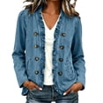 thumbnail image 6 of Taqqpue Women Jacket Plus Size Women Solid Ruffle Denim Jacket Open Front Double Button Down Light Casual Long Sleeve Coat With Pockets, 6 of 9