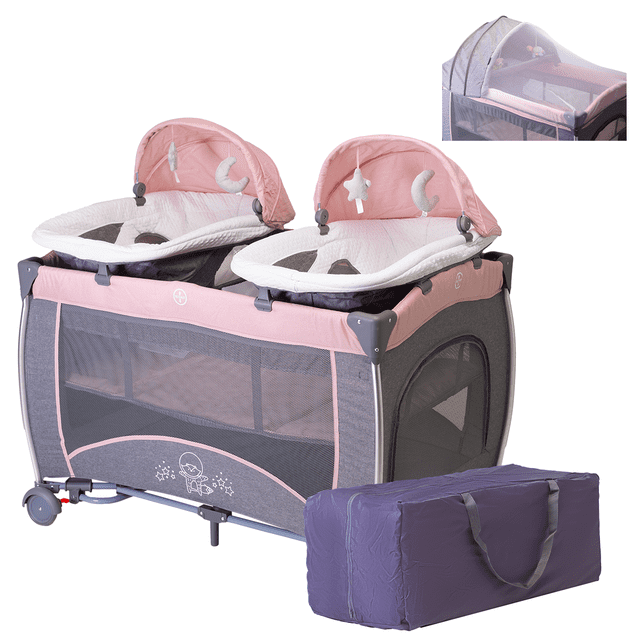 Cuna Corral Para Bebé Aeiou P1002 Gemelar Con Bambineto Rosa