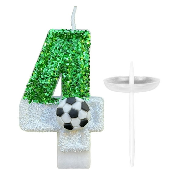 3D Football Birthday Number Candles for Cake Decorations Green Glitter Cupcake Topper Celebration Supplies Party