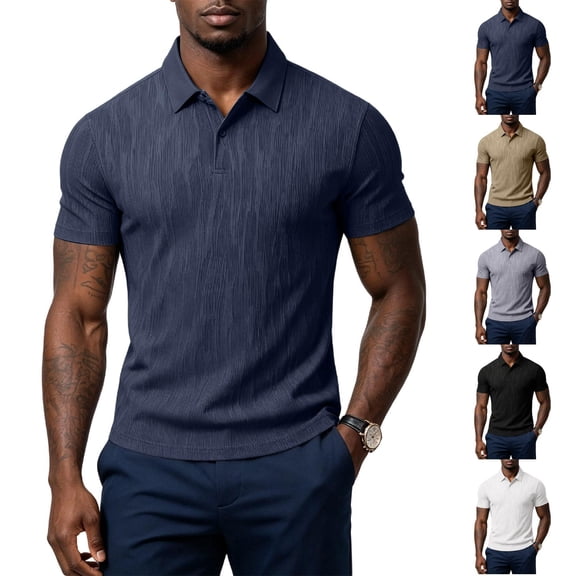 KLHDSF Men's Polo Shirts Short Sleeve Classic Fit Cotton Pique Casual Tee Soft, Breathable, Lightweight, Cooling; Business Casual, Golf, Daily Wear Black L