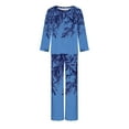 thumbnail image 5 of WREESH Womens Pajama Sets Printing Round Neck Short Sleeve Sleepshirt And Pants Two Piece Sets S Loungewear Pajamas With Pockets Blue, 5 of 6