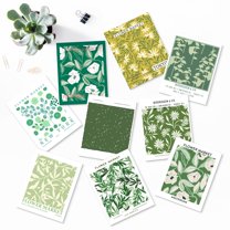 PixonSign Adhesive Canvas Print Wall Art Set - Green Floral Flower Pattern Variety Poster Art - Set of 9 Nature Wilderness Garden Botanical Plants Wall Décor for Living Room - 8"x10"