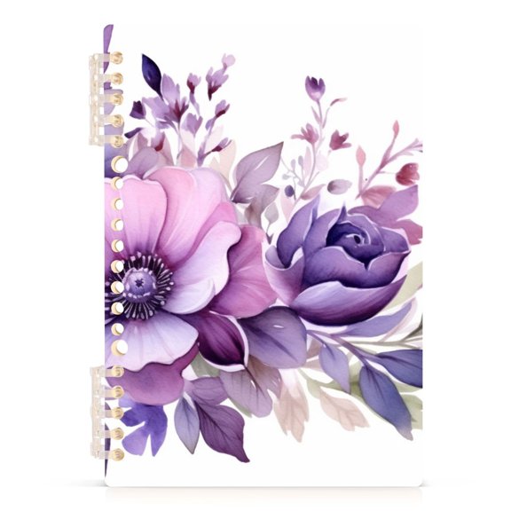 Spiral Journal Notebook Flowers Purple College Ruled Notebook 8.3" x 5.7" A5 Lined Thick Paper Page