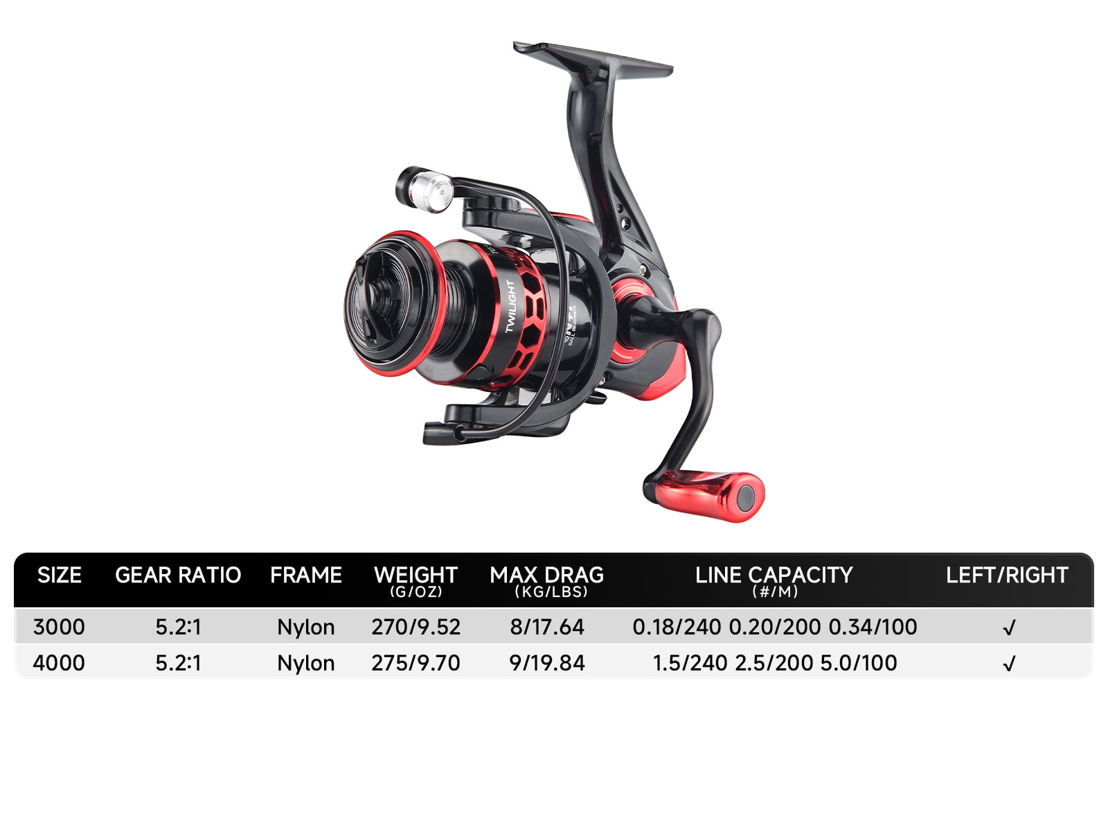 Red Spinning Fishing Reel Ultralight 10KG Max Drag 5.2:1 Gear Ratio Metal Spool&Rocker Arm For FreshwaterTG Fishing