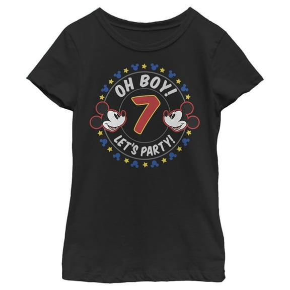 Girl's Mickey & Friends 7th Birthday Let's Party  Graphic Tee Black X Large