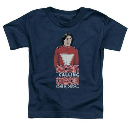 

Trevco Mork & Mindy-Come In Orson - Short Sleeve Toddler Tee - Navy- Large 4T