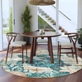 thumbnail image 4 of 5ft Round Rug, Teal Sea Turtle Coastal Non-Skid Rubber Backing Large Area Rugs - Living Room Bedroom Home Office, Summer Beach Nautical Starfish Retro Indoor Floor Mat Carpets Washable Rug, 4 of 9