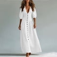 thumbnail image 3 of YuXingFu Sundresses for Women Maxi Short Sleeve Plus Size Womens Dress V-Neck for Wedding Long Casual Summer White S, 3 of 8