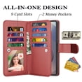 thumbnail image 5 of Tekcoo For Samsung Galaxy S26 Ultra Wallet Case with Credit Card Holder for Women Men, Flip PU Leather Wallet Phone Case, Detachable Magnetic Kickstand Cover with Wrist Strap, Red, 5 of 7