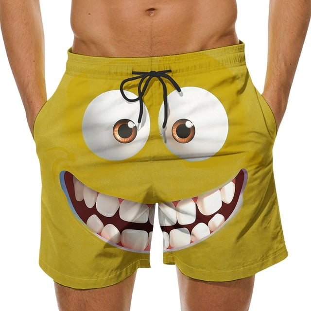 Men's Funny Pattern Beach Pants Drawstring Swim Shorts with Side Pockets Summer Lounge Casual Wear