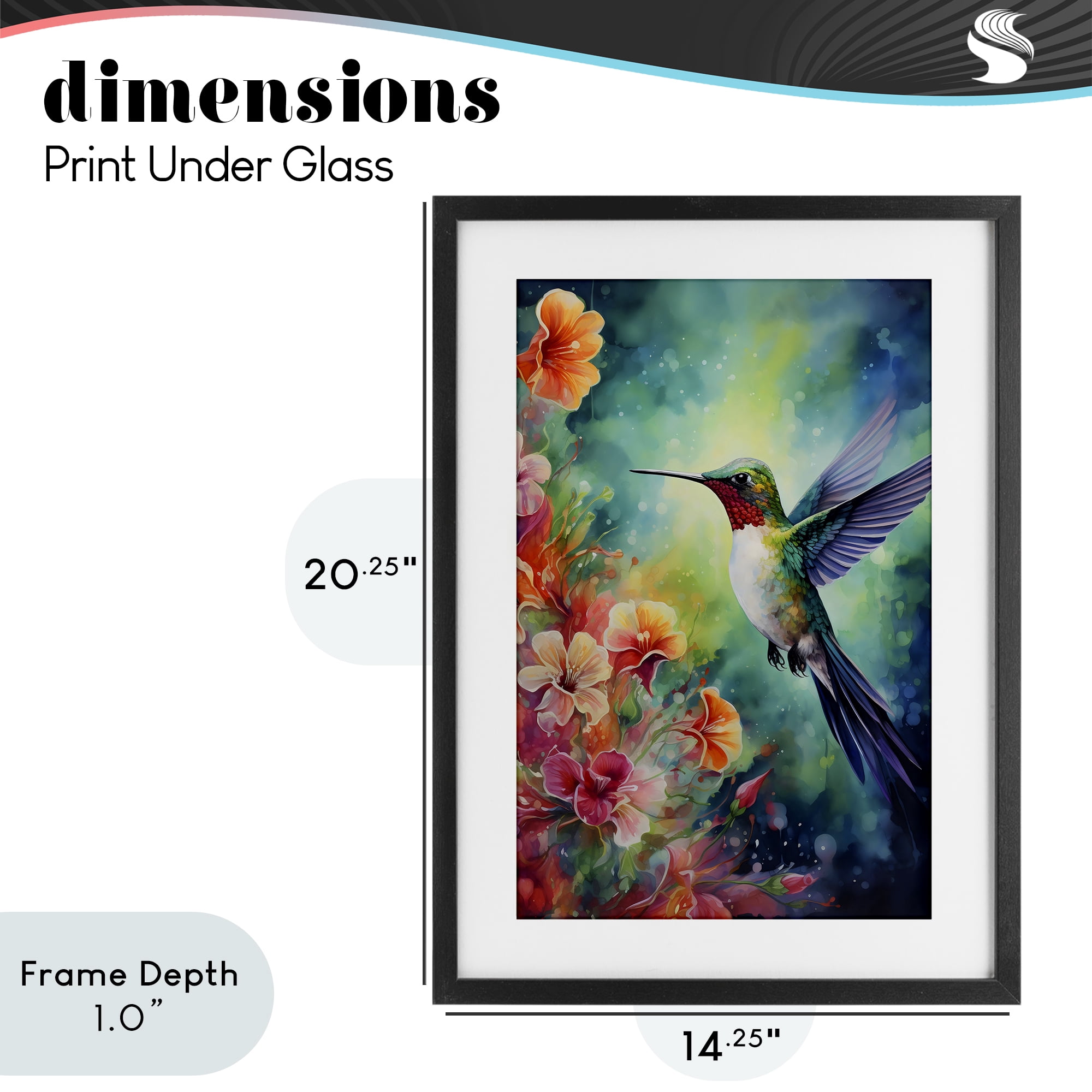 Stupell Industries Fluttering Hummingbird & Radiant Blossoms Black Framed Print Under Glass, design by Creative Studio