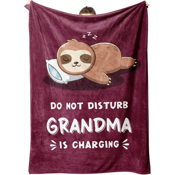 Funny Grandma Birthday Gifts, Grandma is Charging Sloth Blanket, Gift for Grandmas from Grandkids, Grandmas Gifts for Christmas Mothers Day, Super Soft Blanket for Grandmother