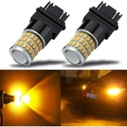 iBrightstar Newest 9-30V Super Bright Low Power 3157 3156 3057 4157 LED Bulbs with Projector Lenses Replacement for Front/Rear Turn Signal Blinker Lights or Brake Tail Parking Lights, Amber Yellow