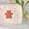 thumbnail image 5 of Bolsa de cosméticos de oso, bolsa de aseo de lona portátil linda con cremallera para niñas estudiantes, oso de punto beige, 5 of 5