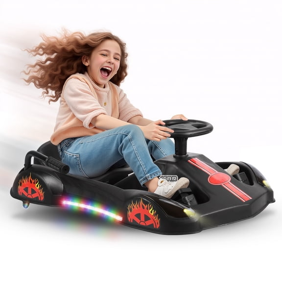 fukursul 360 Degree Electric Drift Go Kart with Brushless Motor, High/Low Speed, LED Lights, Music, 3-Speed Adjustable