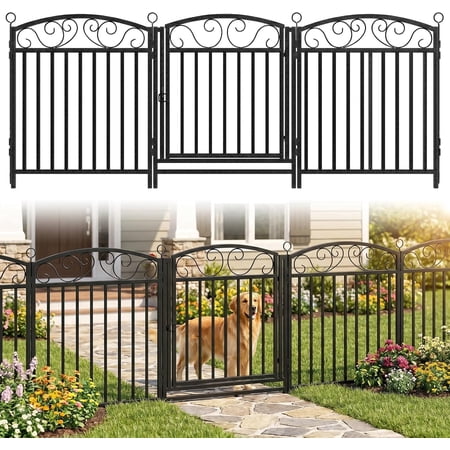 10 Panels 21.7 ft(L) X 32 in(H) Animal Barrier for Yard, Patio, Garden Borders, Outdoor Decorative Fencing with Wave Design and Thick Square Tube Metal Panels