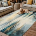 thumbnail image 2 of Fsddascl Abstract Turquoise Gold Outdoor Rug for Patio/Deck/Porch, Non-Slip Large Area Rug 5 x 8 Ft, Modern Oil Painting Ocean Indoor Outdoor Rugs Washable Area Rugs, Reversible Camping Rug Carpet, 2 of 5