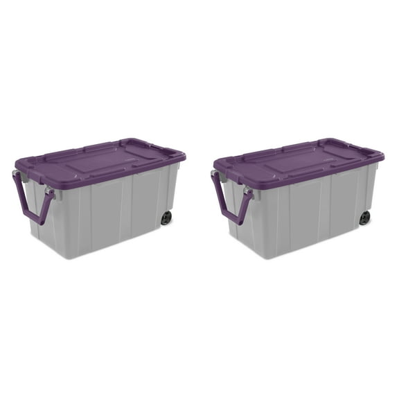 Sterilite Plastic 40 Gallon Wheeled Industrial Tote Moda Purple Set of 2